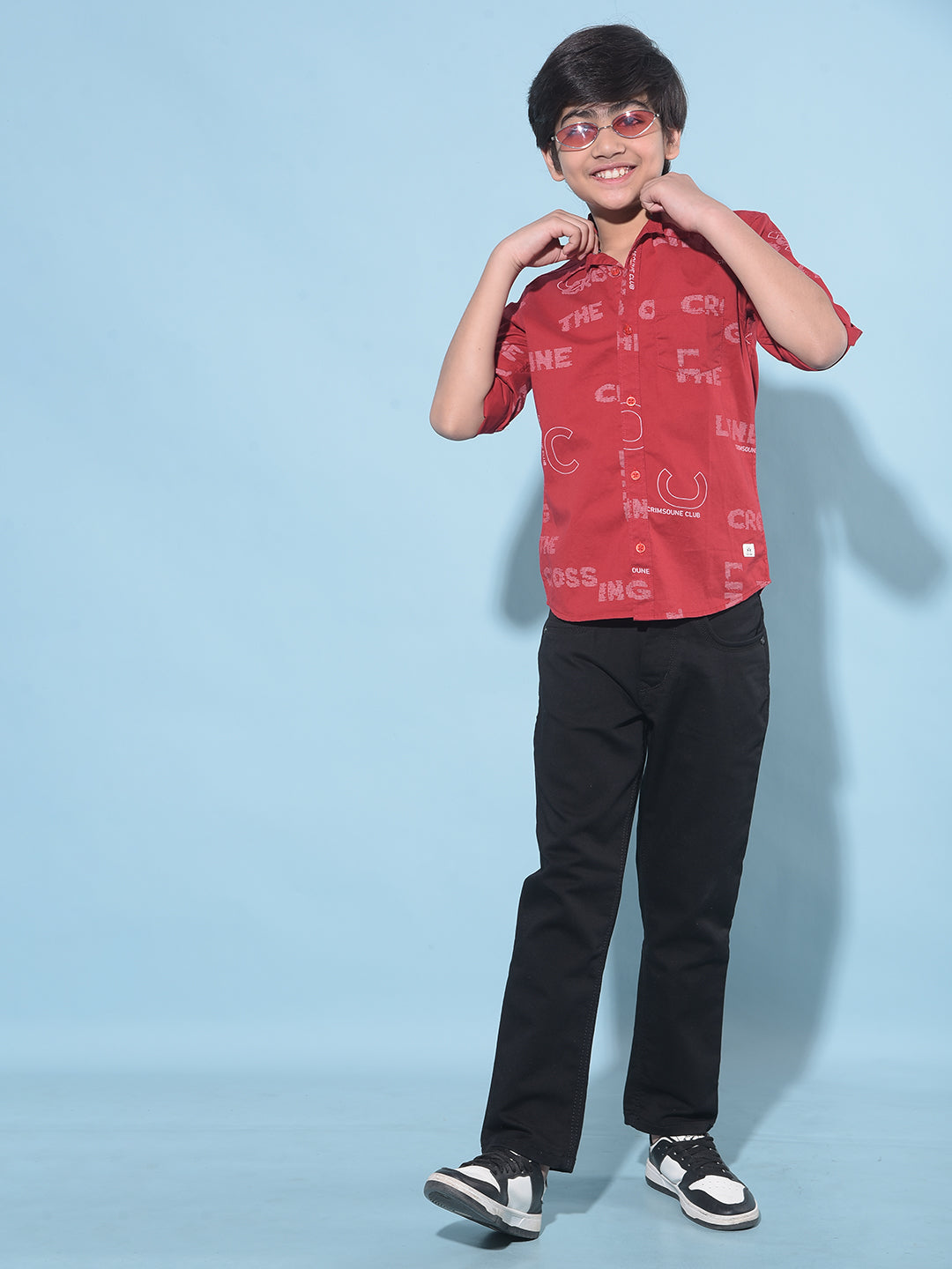 Red Printed 100% Cotton Shirt-Boys Shirts-Crimsoune Club