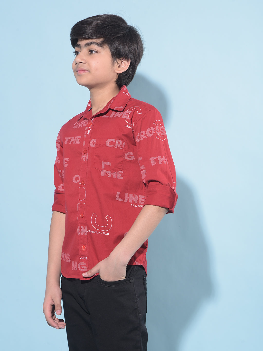 Red Printed 100% Cotton Shirt-Boys Shirts-Crimsoune Club