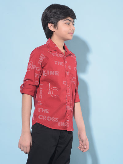 Red Printed 100% Cotton Shirt-Boys Shirts-Crimsoune Club