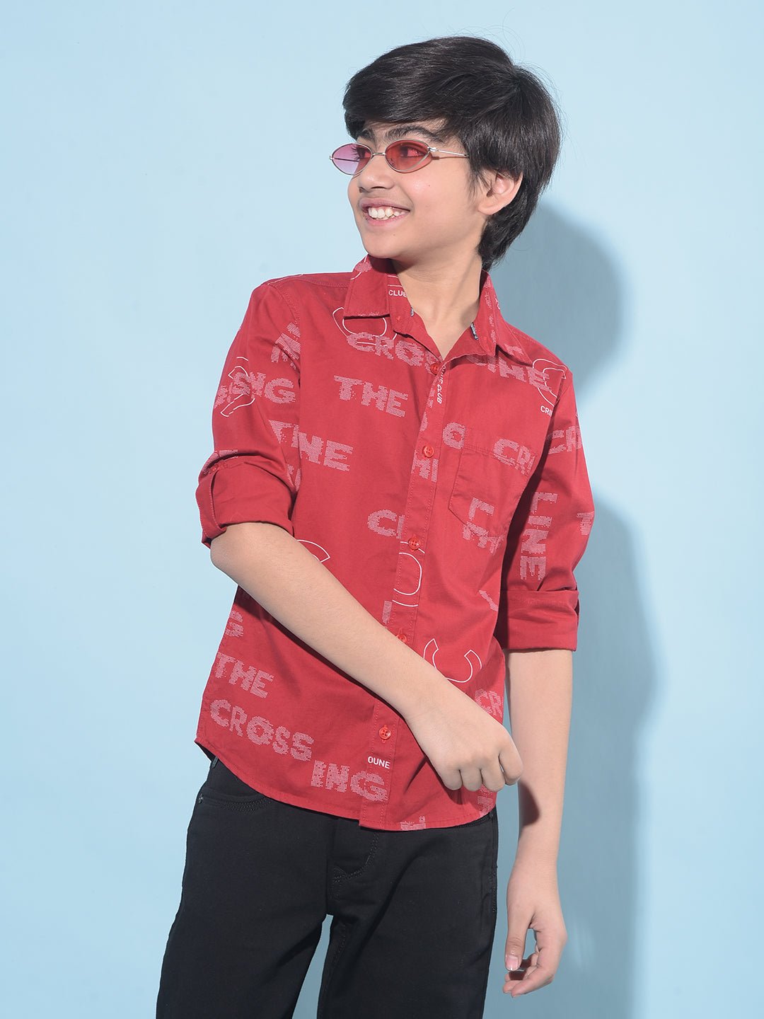 Red Printed 100% Cotton Shirt-Boys Shirts-Crimsoune Club