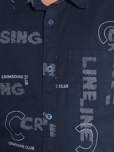 Navy Blue Typographic 100% Cotton Shirt-Boys Shirts-Crimsoune Club