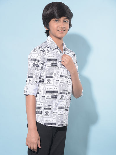 White Graphic Print 100% Cotton Shirt-Boys Shirts-Crimsoune Club