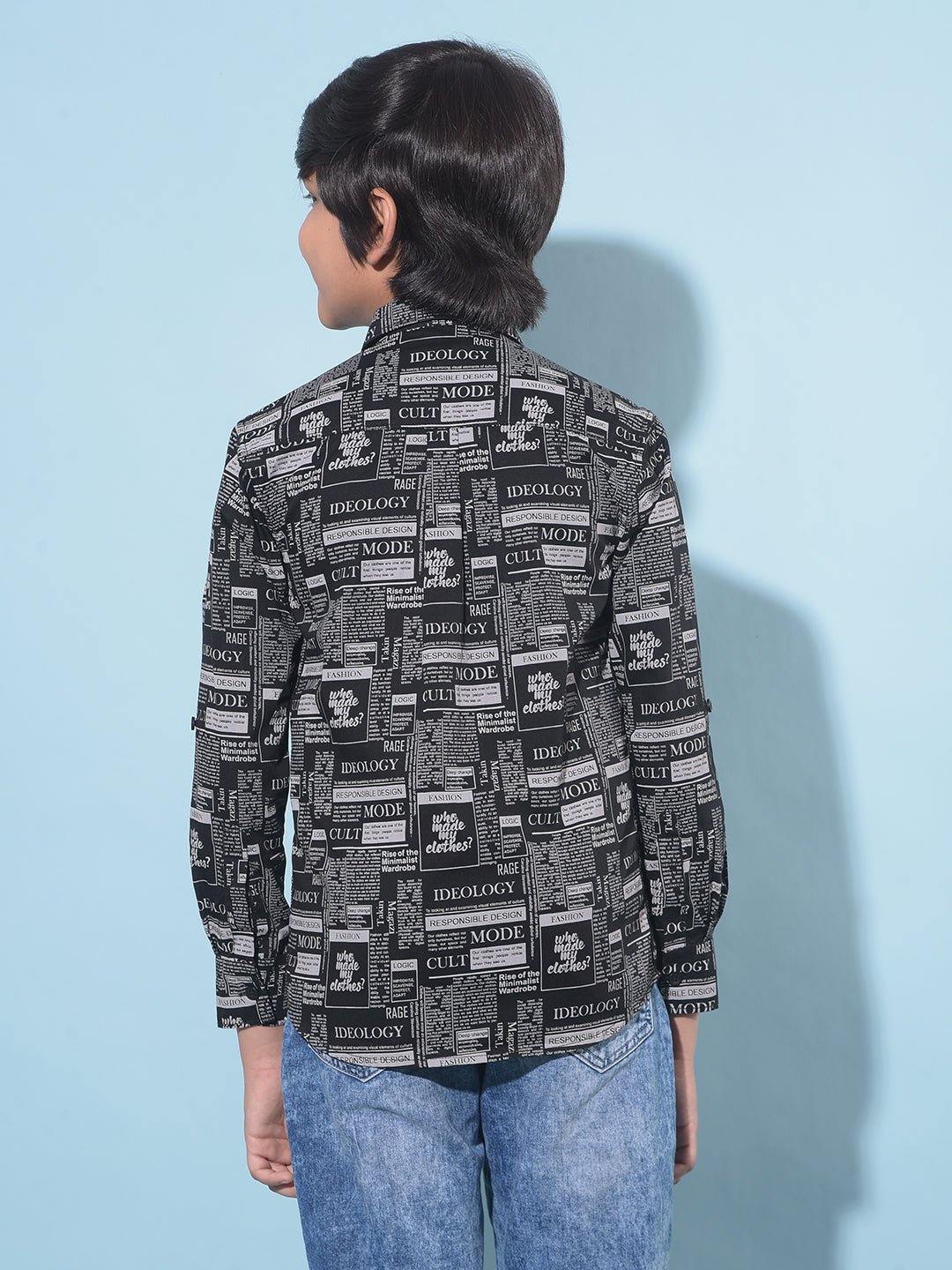 Black Graphic Print 100% Cotton Shirt-Boys Shirts-Crimsoune Club