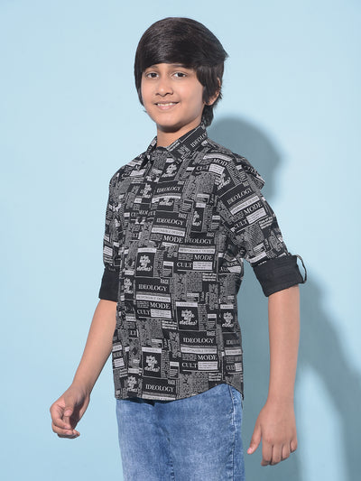 Black Graphic Print 100% Cotton Shirt-Boys Shirts-Crimsoune Club