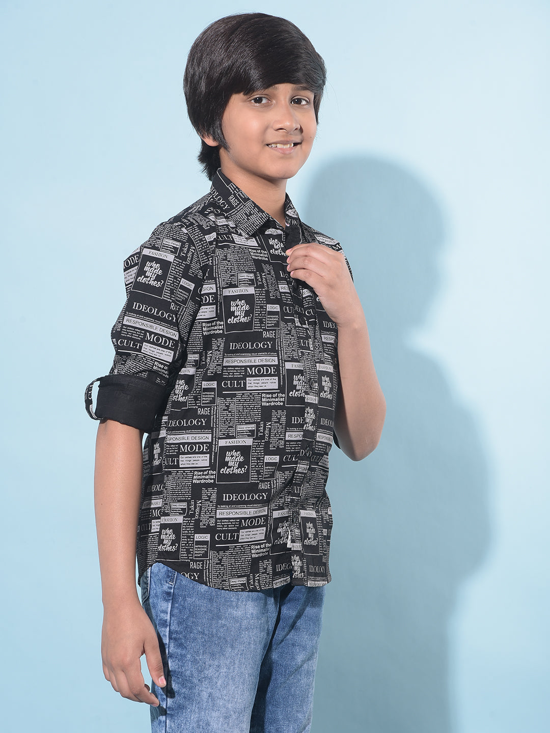 Black Graphic Print 100% Cotton Shirt-Boys Shirts-Crimsoune Club