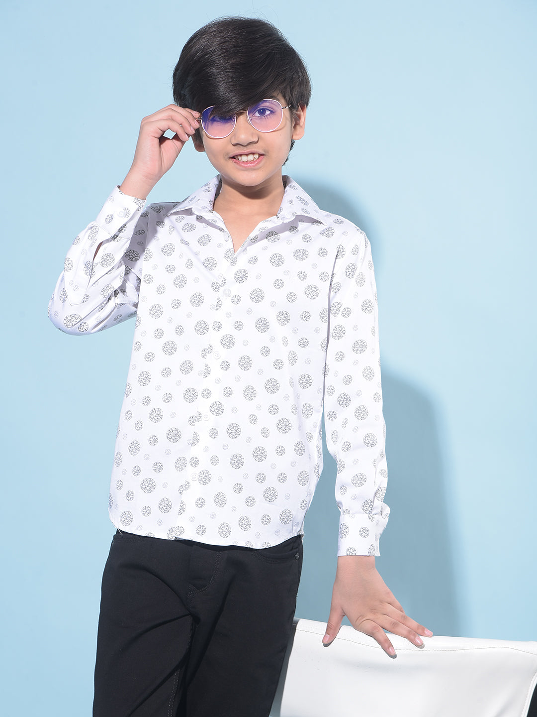 White Printed Shirt-Boys Shirts-Crimsoune Club