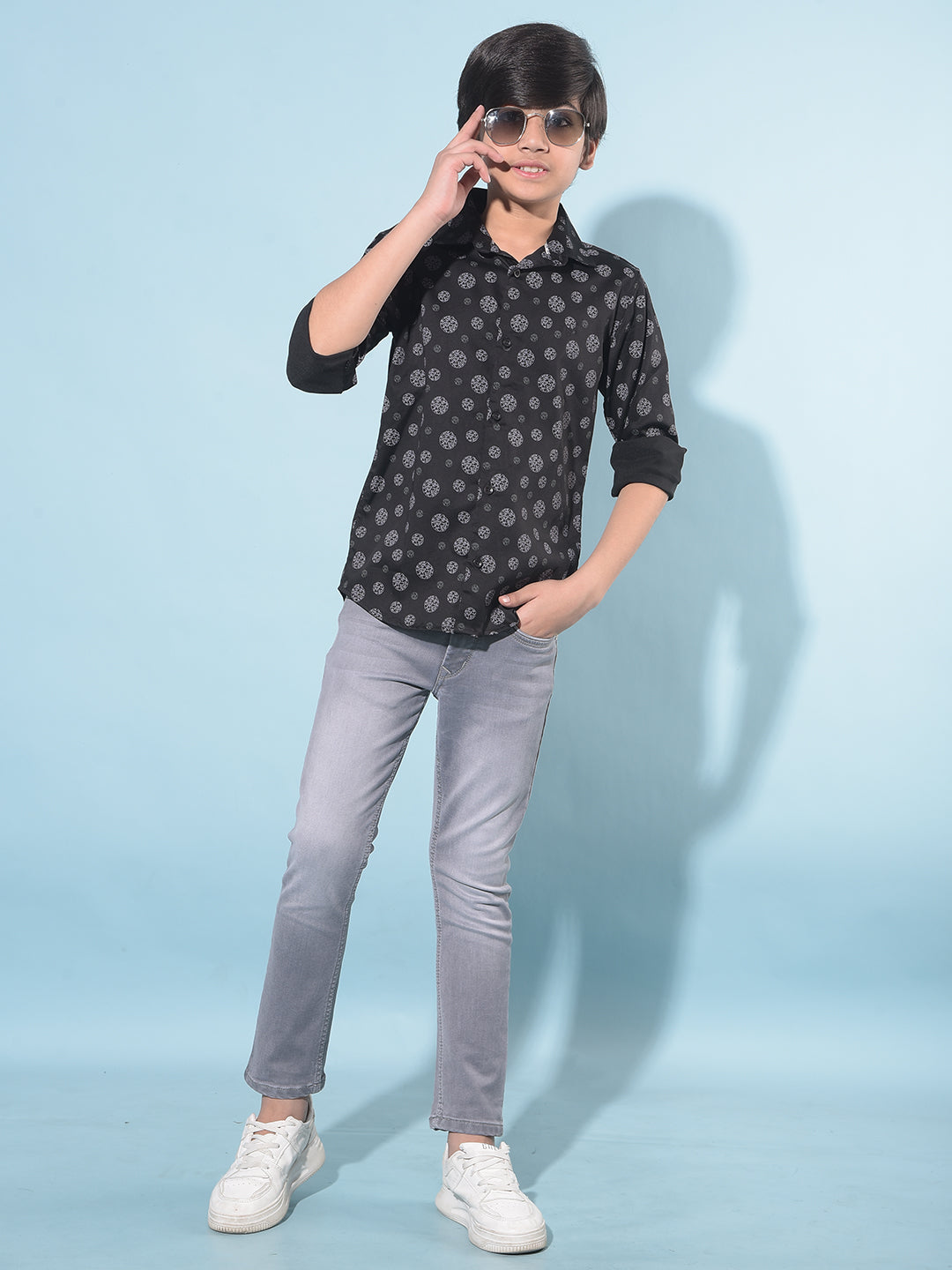 Black Printed Shirt-Boys Shirts-Crimsoune Club