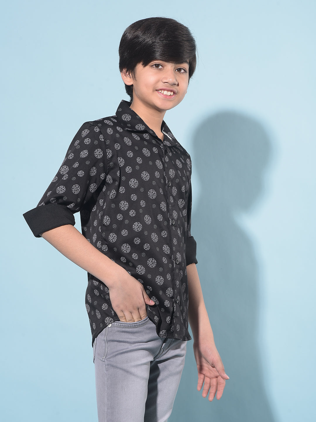 Black Printed Shirt-Boys Shirts-Crimsoune Club