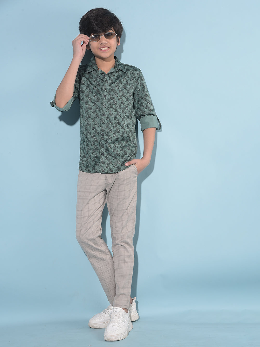 Green Floral Print Shirt-Boys Shirts-Crimsoune Club