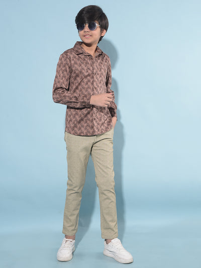 Brown Floral Print Shirt-Boys Shirts-Crimsoune Club