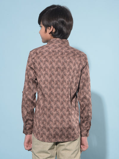 Brown Floral Print Shirt-Boys Shirts-Crimsoune Club