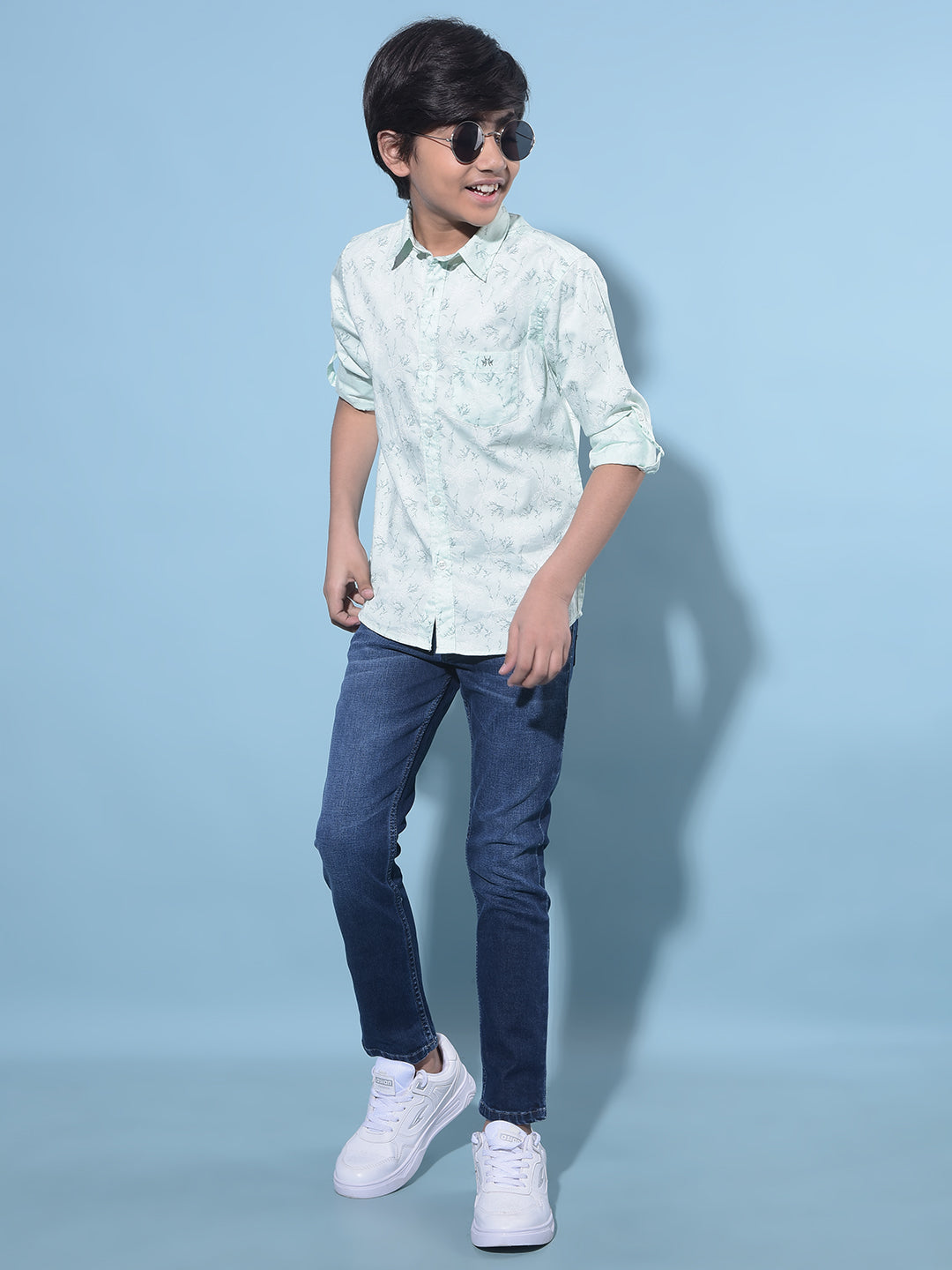 Green Floral Printed 100% Cotton Shirt-Boys Shirts-Crimsoune Club