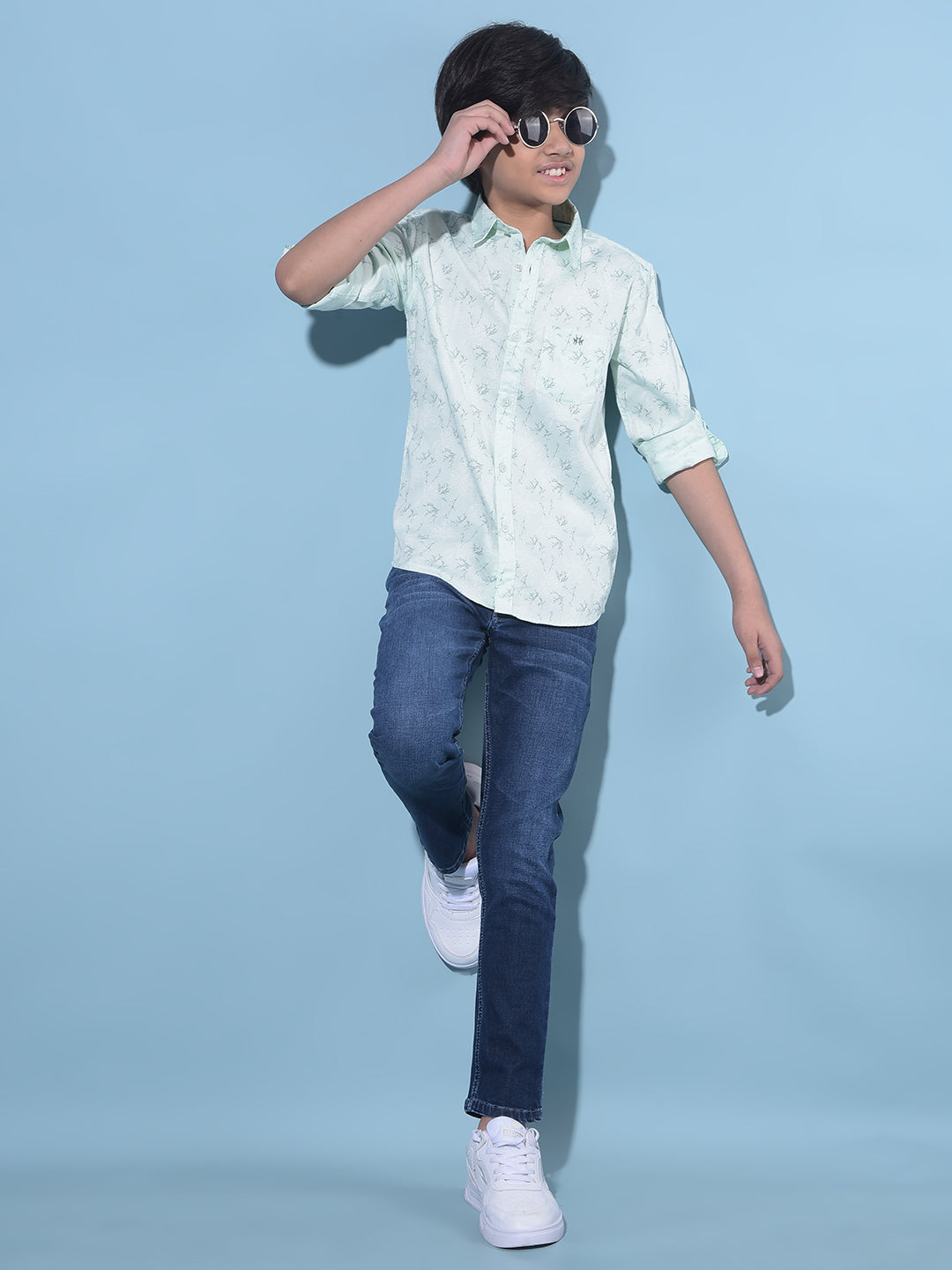 Green Floral Printed 100% Cotton Shirt-Boys Shirts-Crimsoune Club