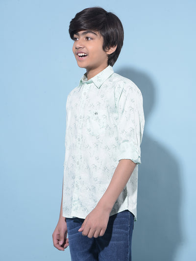 Green Floral Printed 100% Cotton Shirt-Boys Shirts-Crimsoune Club