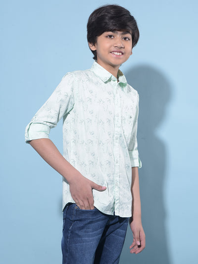 Green Floral Printed 100% Cotton Shirt-Boys Shirts-Crimsoune Club