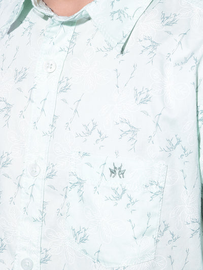 Green Floral Printed 100% Cotton Shirt-Boys Shirts-Crimsoune Club