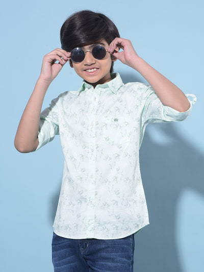 Green Floral Printed 100% Cotton Shirt-Boys Shirts-Crimsoune Club