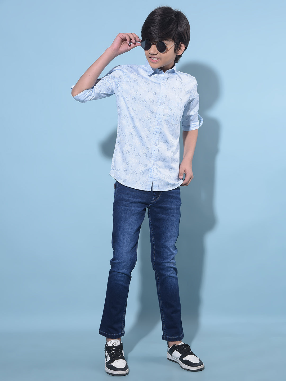 Blue Floral Printed 100% Cotton Shirt-Boys Shirts-Crimsoune Club