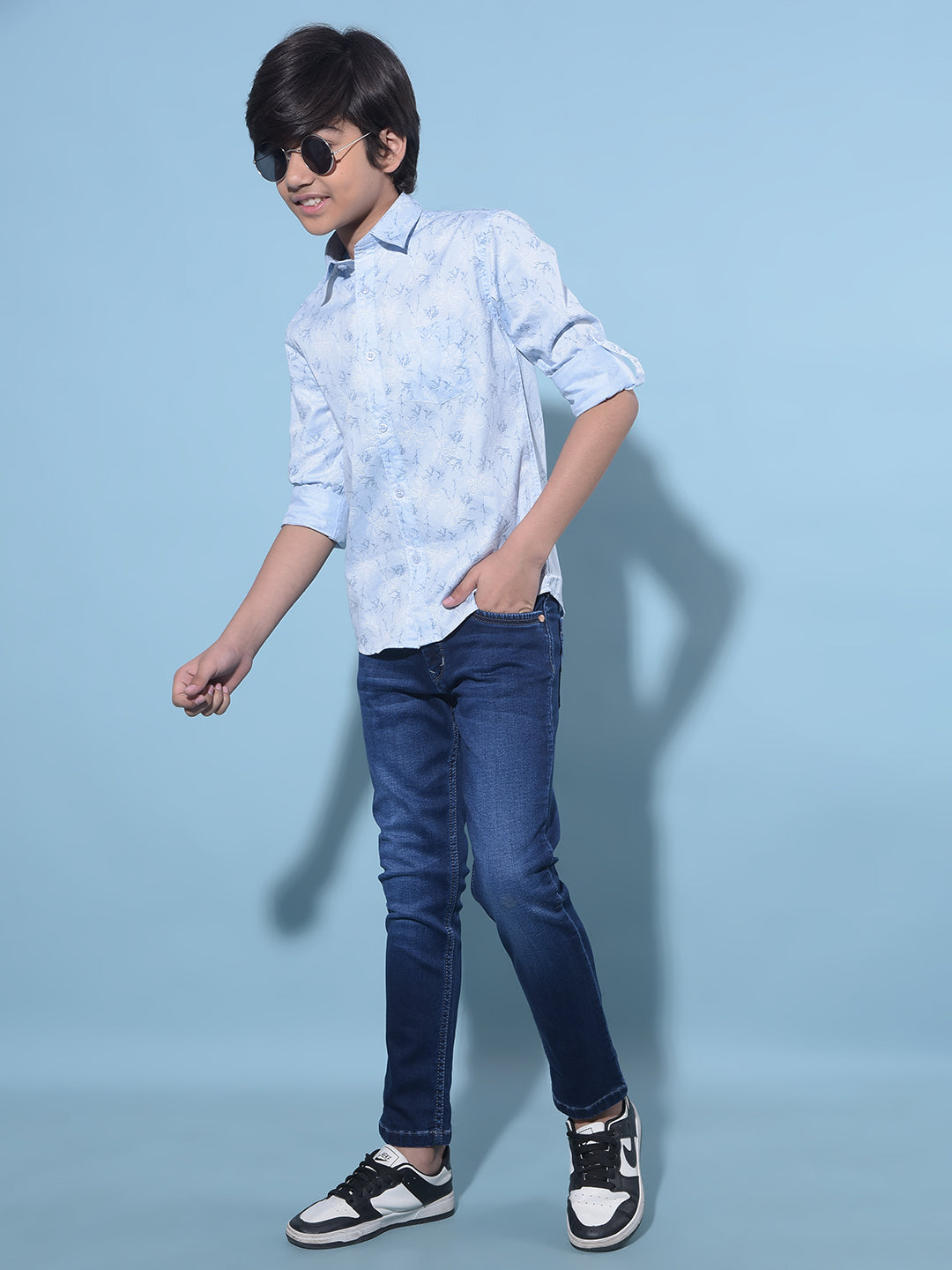 Blue Floral Printed 100% Cotton Shirt-Boys Shirts-Crimsoune Club