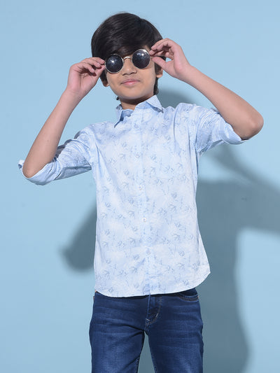 Blue Floral Printed 100% Cotton Shirt-Boys Shirts-Crimsoune Club