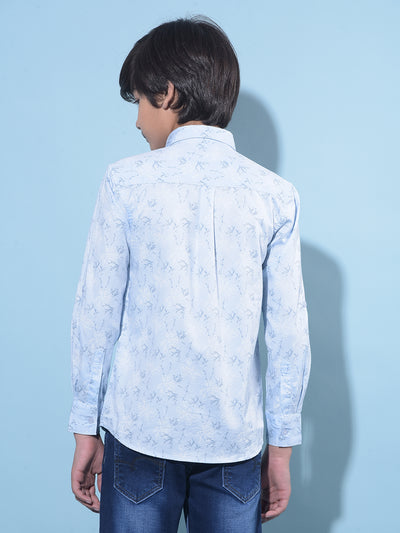 Blue Floral Printed 100% Cotton Shirt-Boys Shirts-Crimsoune Club