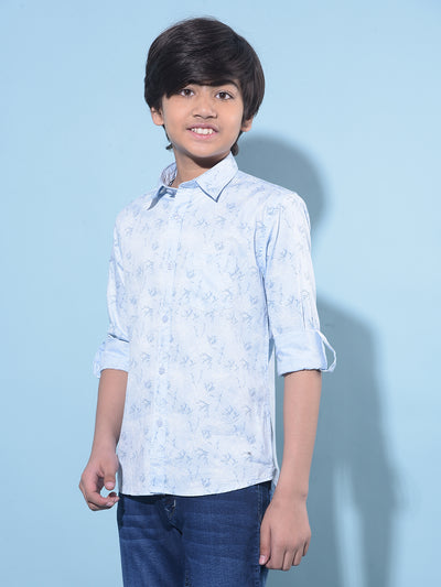 Blue Floral Printed 100% Cotton Shirt-Boys Shirts-Crimsoune Club