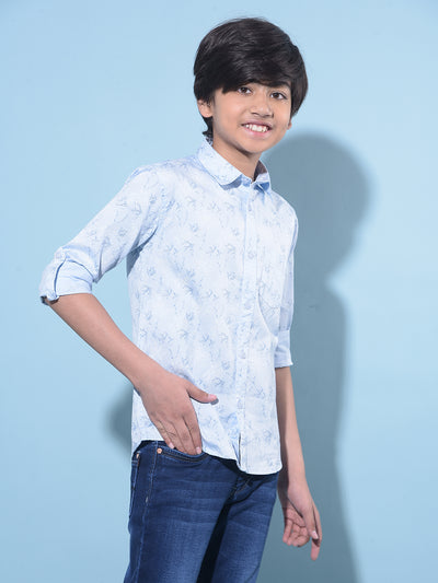 Blue Floral Printed 100% Cotton Shirt-Boys Shirts-Crimsoune Club