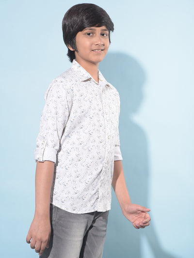 Beige Floral Print 100% Cotton Shirt-Boys Shirts-Crimsoune Club