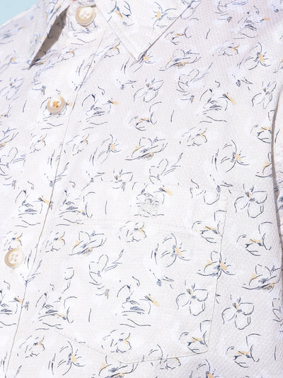 Beige Floral Print 100% Cotton Shirt-Boys Shirts-Crimsoune Club