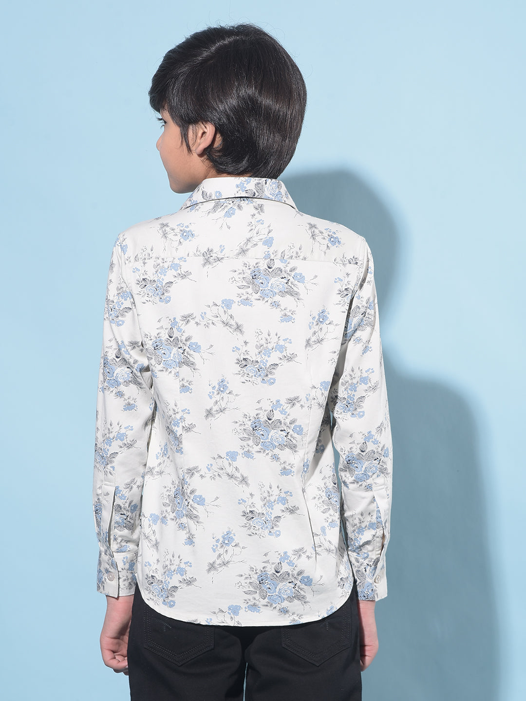 Grey Floral Print Shirt-Boys Shirts-Crimsoune Club