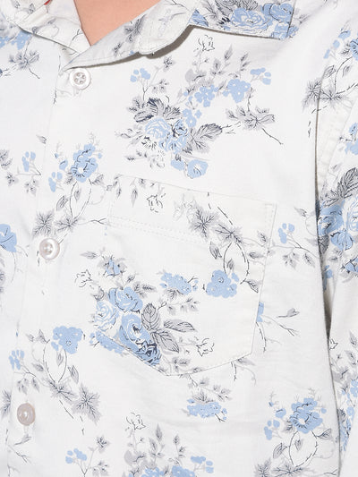 Grey Floral Print Shirt-Boys Shirts-Crimsoune Club