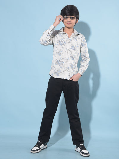 Grey Floral Print Shirt-Boys Shirts-Crimsoune Club