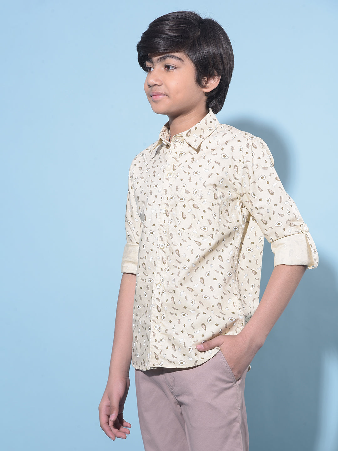 Beige Printed 100% Cotton Shirt-Boys Shirts-Crimsoune Club