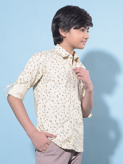 Beige Printed 100% Cotton Shirt-Boys Shirts-Crimsoune Club