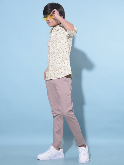 Beige Printed 100% Cotton Shirt-Boys Shirts-Crimsoune Club