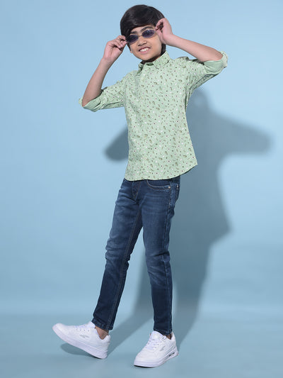 Green Printed 100% Cotton Shirt-Boys Shirts-Crimsoune Club