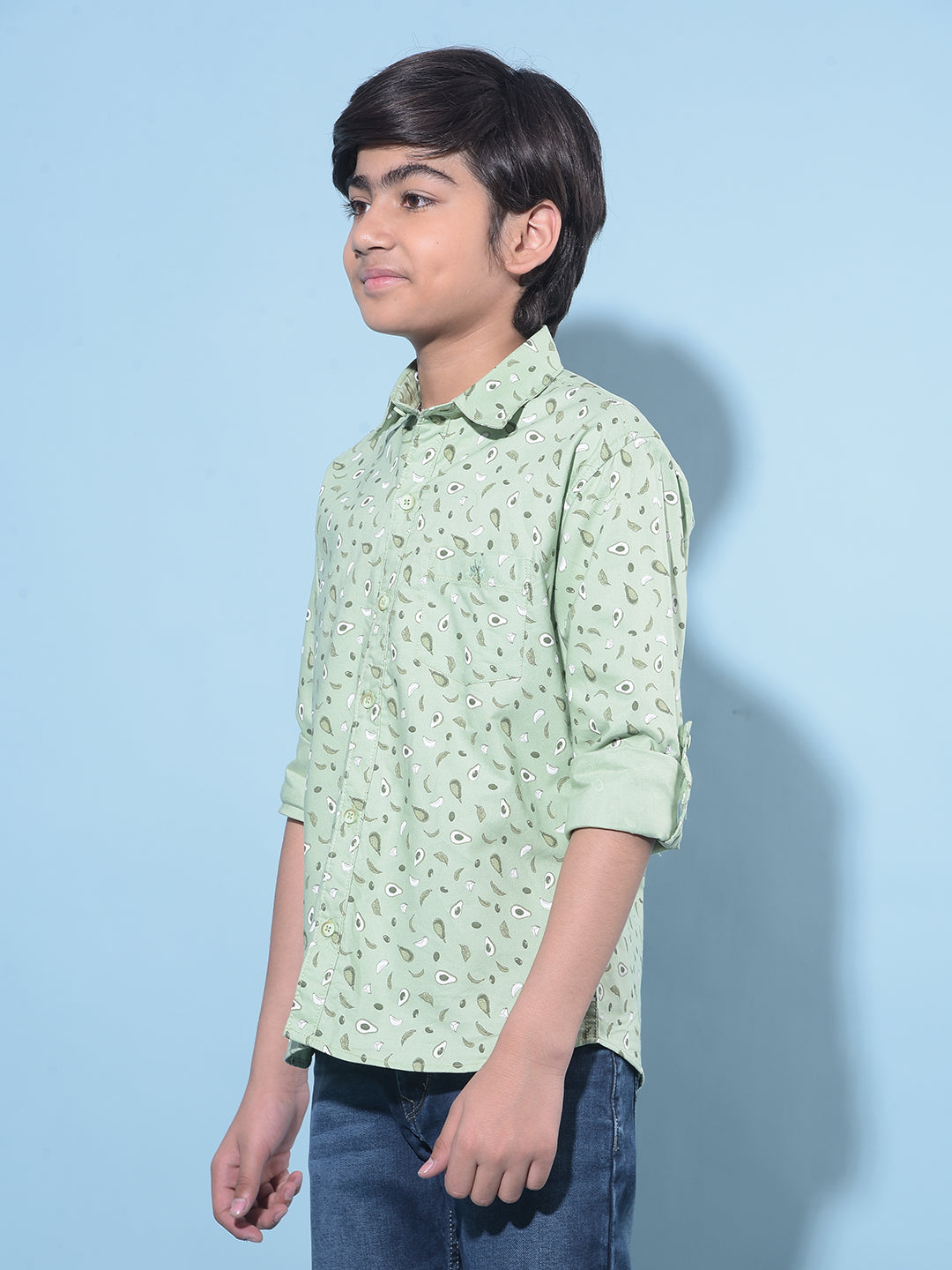 Green Printed 100% Cotton Shirt-Boys Shirts-Crimsoune Club