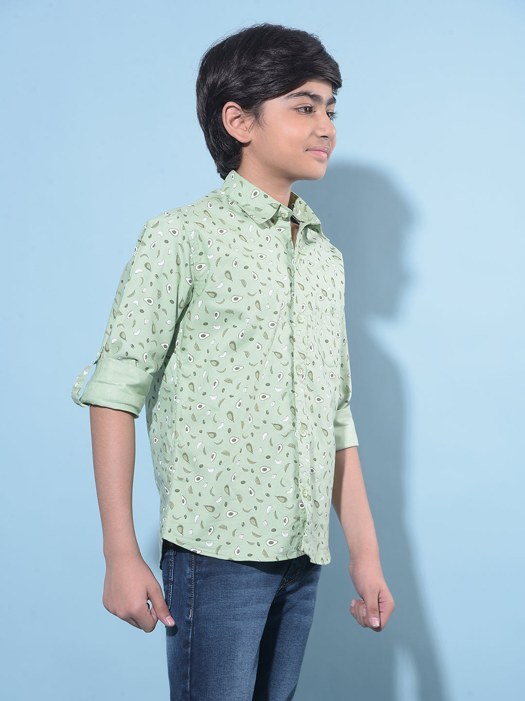 Green Printed 100% Cotton Shirt-Boys Shirts-Crimsoune Club