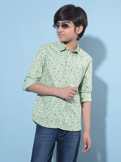 Green Printed 100% Cotton Shirt-Boys Shirts-Crimsoune Club