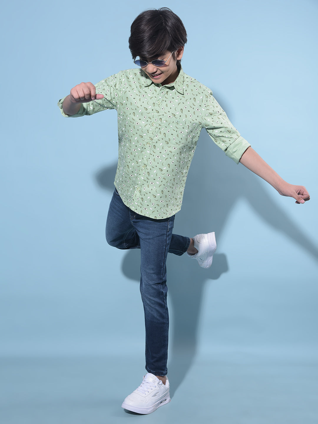 Green Printed 100% Cotton Shirt-Boys Shirts-Crimsoune Club