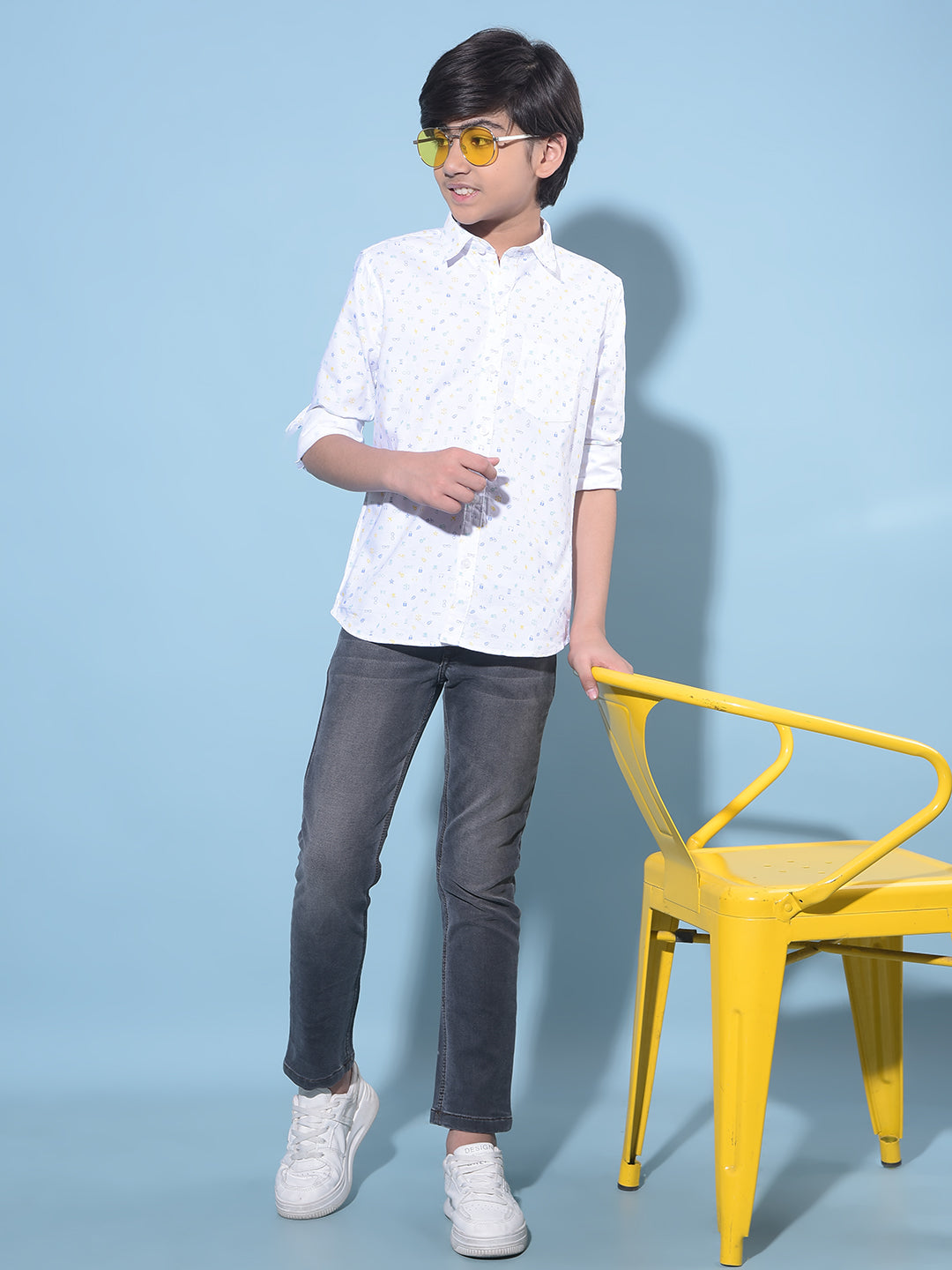 White Printed 100% Cotton Shirt-Boys Shirts-Crimsoune Club