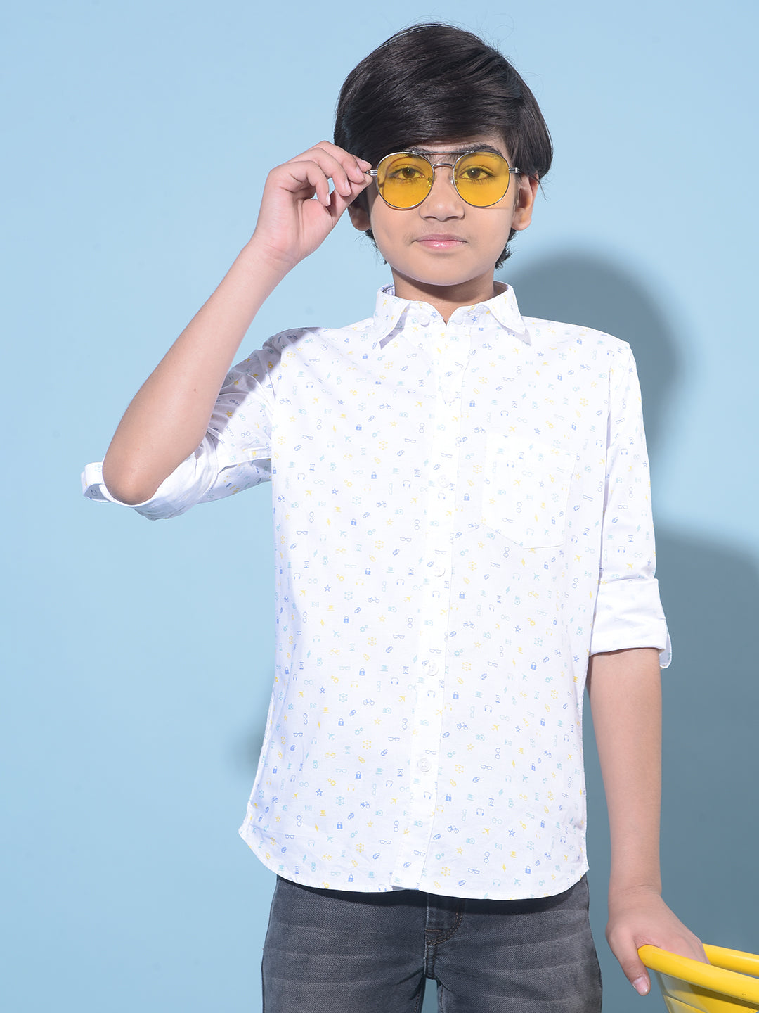 White Printed 100% Cotton Shirt-Boys Shirts-Crimsoune Club