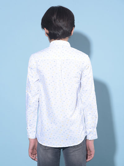 White Printed 100% Cotton Shirt-Boys Shirts-Crimsoune Club