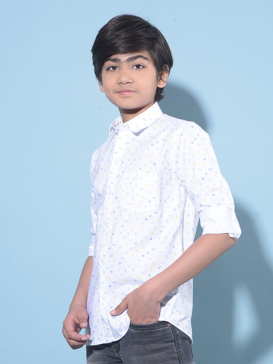 White Printed 100% Cotton Shirt-Boys Shirts-Crimsoune Club