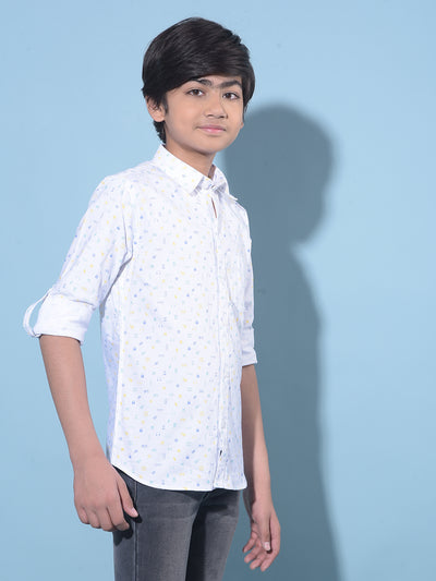 White Printed 100% Cotton Shirt-Boys Shirts-Crimsoune Club