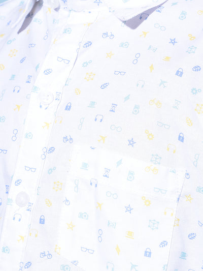 White Printed 100% Cotton Shirt-Boys Shirts-Crimsoune Club