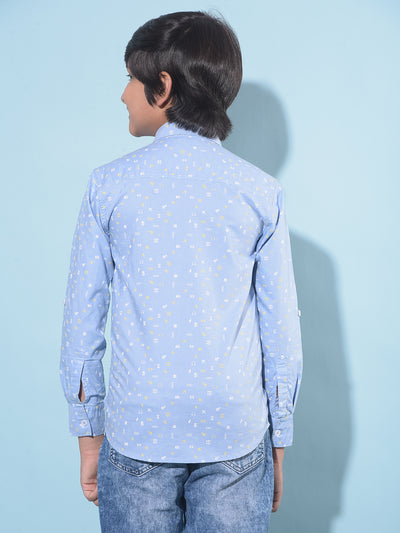Blue Printed 100% Cotton Shirt-Boys Shirts-Crimsoune Club