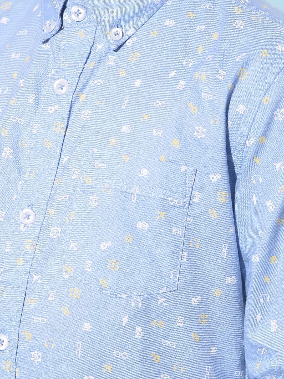 Blue Printed 100% Cotton Shirt-Boys Shirts-Crimsoune Club