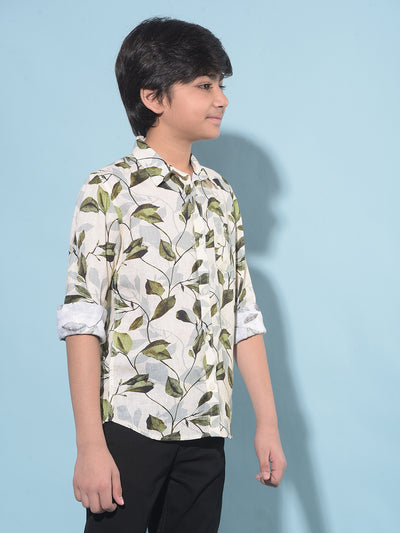 Olive Floral Print Shirt-Boys Shirts-Crimsoune Club