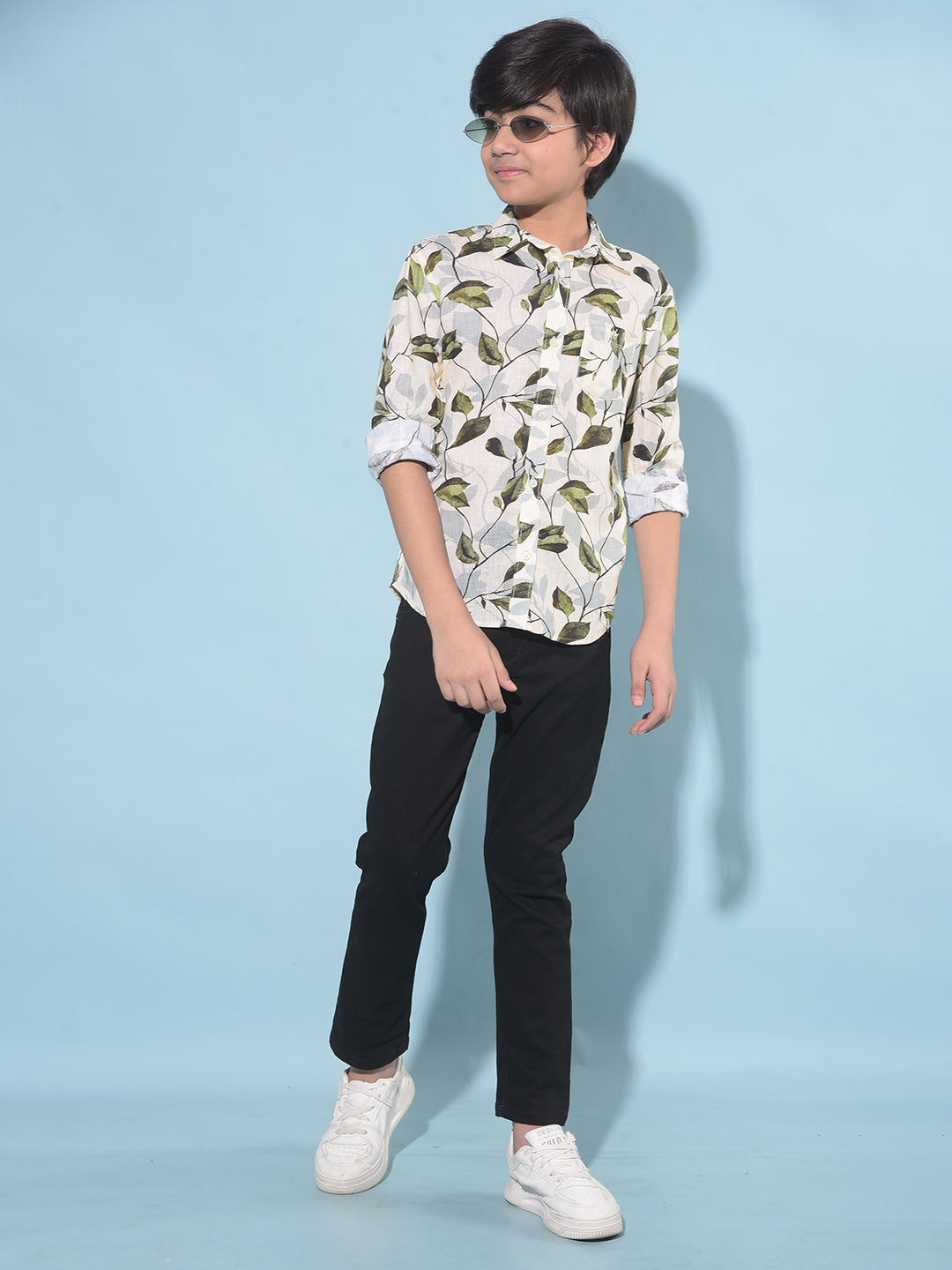 Olive Floral Print Shirt-Boys Shirts-Crimsoune Club